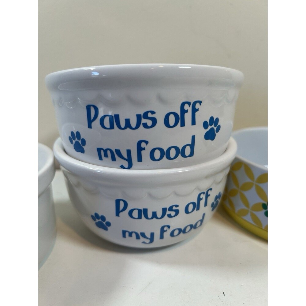 "Paws Off My Food" Dog/Cat  - Set of 2 Food/Water Bowls H: 2.75" x D: 5"  NEW